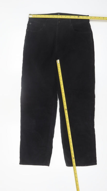 Jigsaw Womens Black Corduroy Straight Leg Trousers Size 28