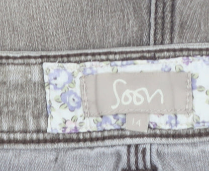Soon Women’s Grey Cut-Off Denim Shorts Size 14 Stretch Casual