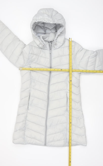 George Women’s Grey Puffer Jacket Hooded S 8-10 Quilted Mid-Length