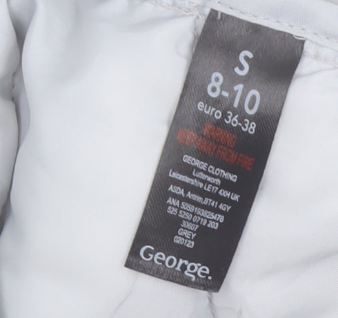George Women’s Grey Puffer Jacket Hooded S 8-10 Quilted Mid-Length