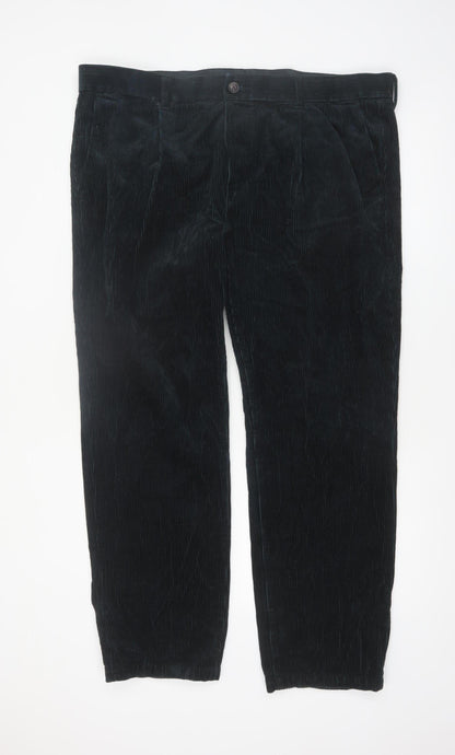 Marks and Spencer Men's Black Corduroy Regular Fit Trousers 42W 31L