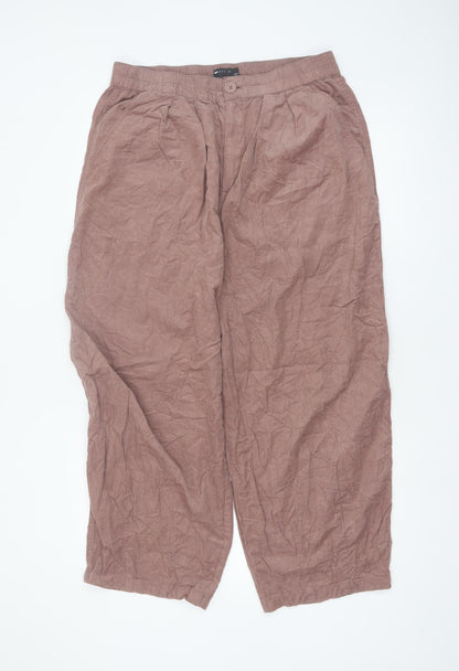 ASOS Design Women's Brown Wide-Leg Cotton Pleated Trousers Size 14