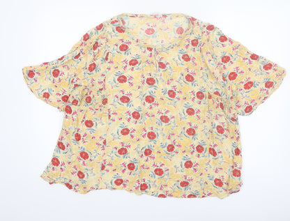 Fat Face Women’s Yellow Floral Tunic Blouse Size 16 Viscose Short Sleeve