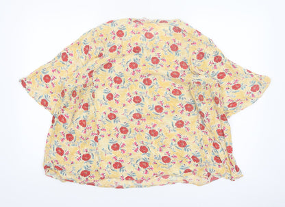 Fat Face Women’s Yellow Floral Tunic Blouse Size 16 Viscose Short Sleeve