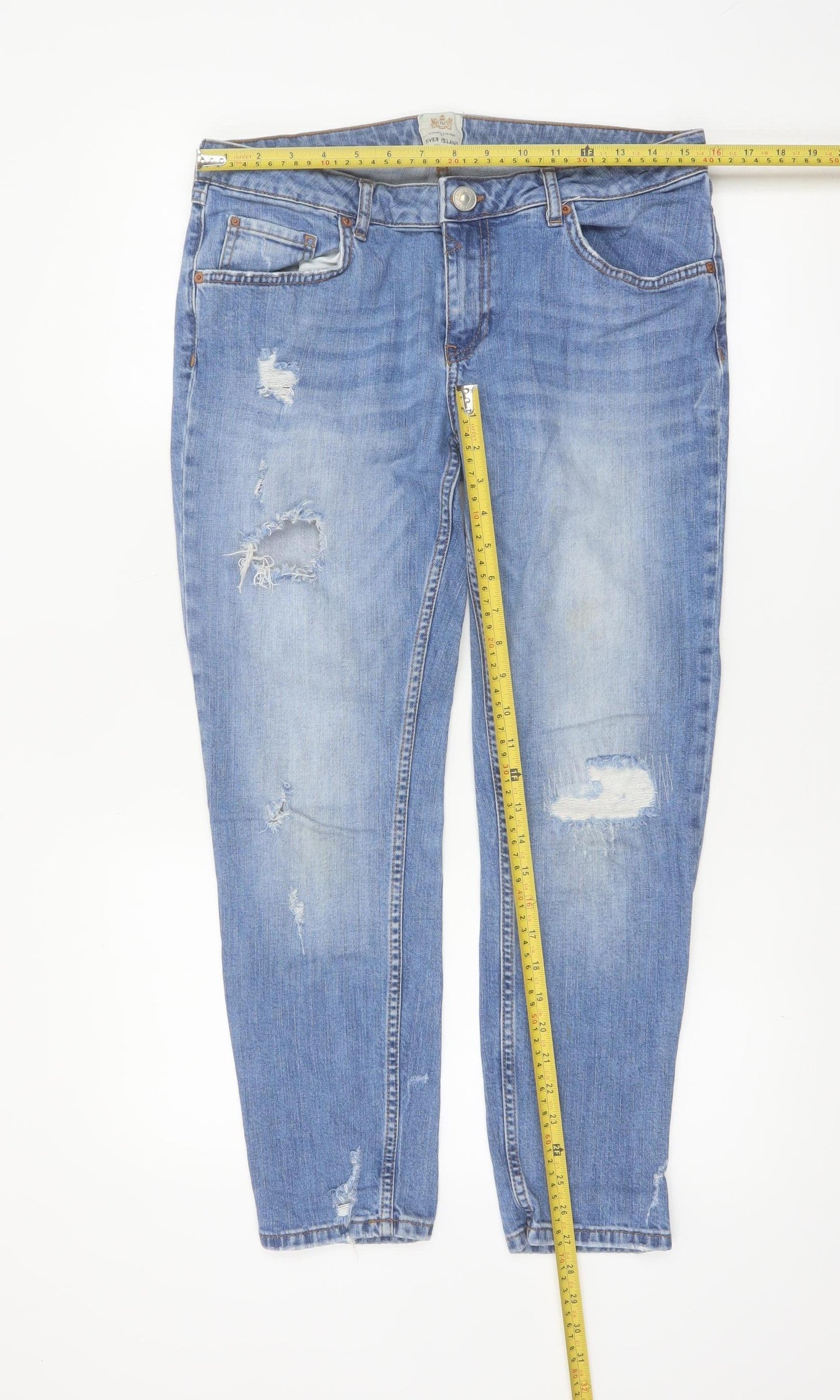 River Island Women’s Blue Distressed Skinny Jeans Size 12