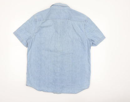 Marks and Spencer Men's Blue Cotton Short Sleeve Button-Up Shirt Size L