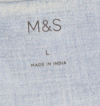 Marks and Spencer Men's Blue Cotton Short Sleeve Button-Up Shirt Size L