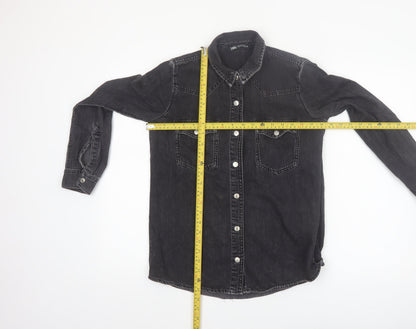 Zara Women's Black Denim Button-Up Shirt XS Regular Fit