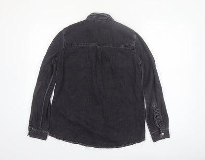 Zara Women's Black Denim Button-Up Shirt XS Regular Fit