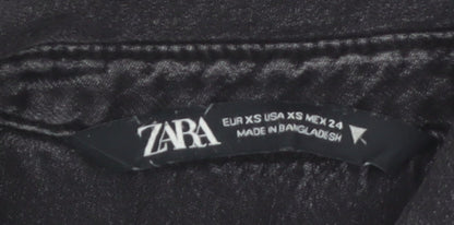 Zara Women's Black Denim Button-Up Shirt XS Regular Fit