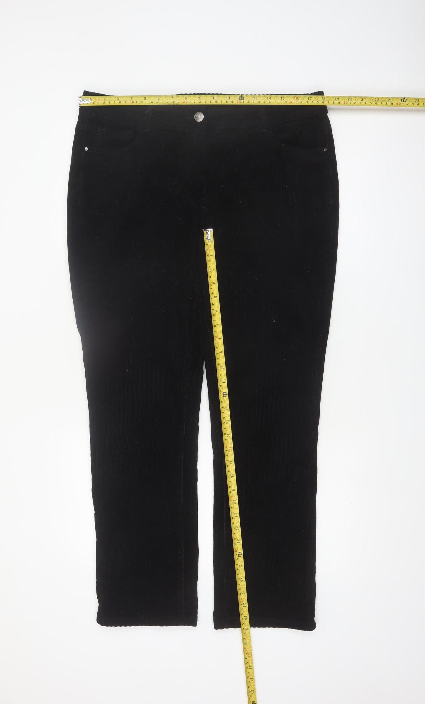 M&Co Women Black Corduroy Stretch Straight Trousers Size 16