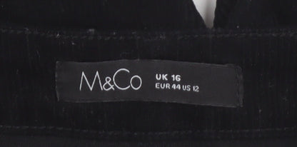 M&Co Women Black Corduroy Stretch Straight Trousers Size 16