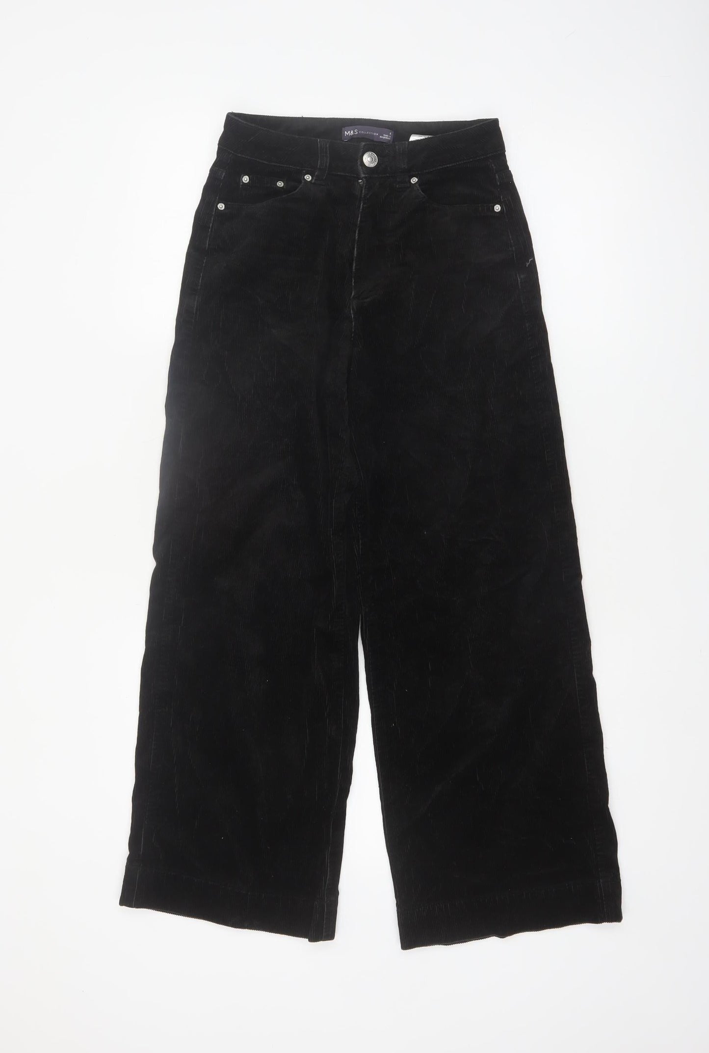 Marks and Spencer Womens Black Corduroy Wide Leg Trousers Size 6