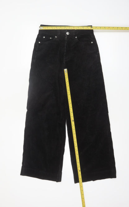 Marks and Spencer Womens Black Corduroy Wide Leg Trousers Size 6
