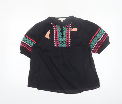 Marks and Spencer Per Una Womens Black Embroidered Bohemian Cotton Blouse Size 6