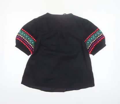 Marks and Spencer Per Una Womens Black Embroidered Bohemian Cotton Blouse Size 6