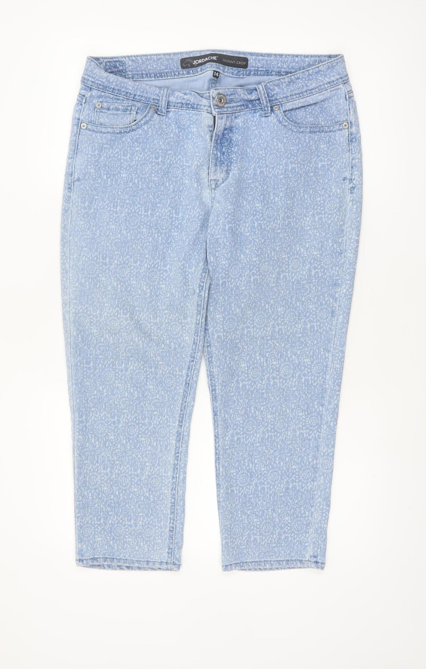 Jordache Women's Blue Floral Cropped Skinny Jeans Size 14
