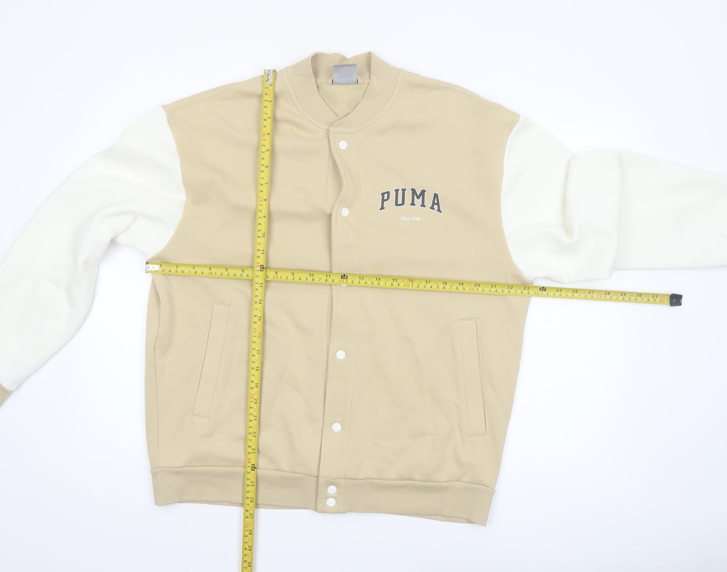 Puma Men's Beige Varsity Jacket L Cotton Blend Casual Sportswear