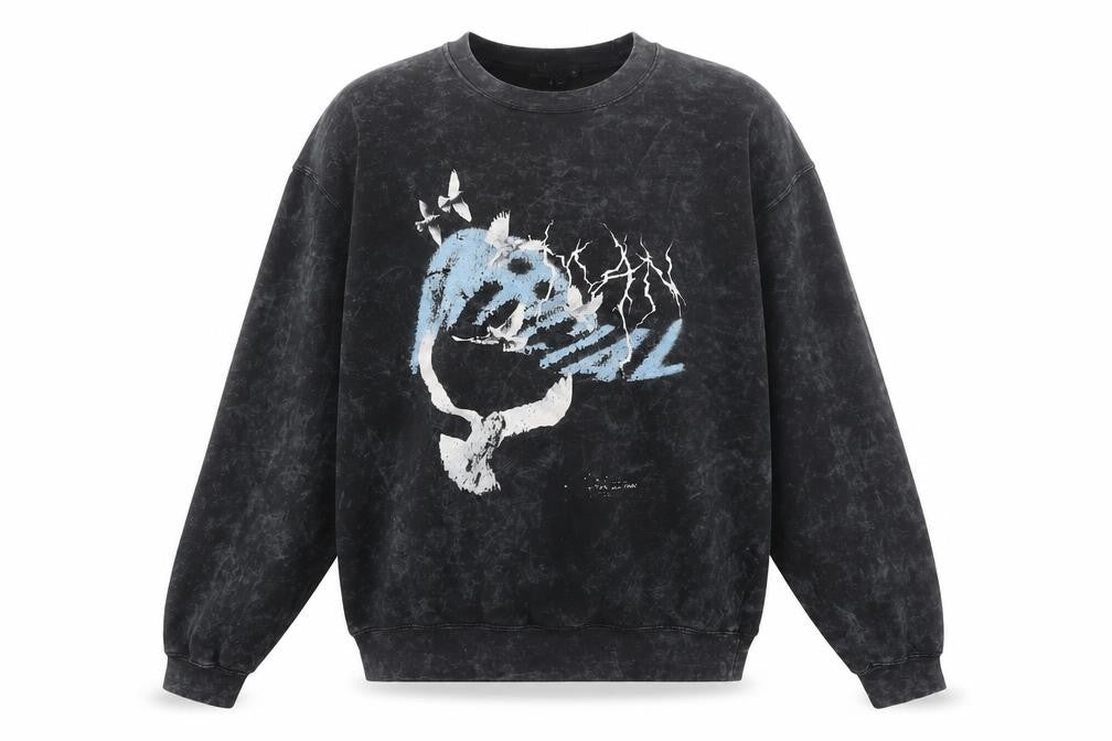boohooMAN Men's Black Graphic Print Sweatshirt Medium Pullover