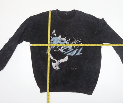 boohooMAN Men's Black Graphic Print Sweatshirt Medium Pullover