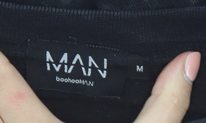 boohooMAN Men's Black Graphic Print Sweatshirt Medium Pullover