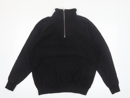 Les Basics Men's Black Large 1/2 Zip High Neck Cotton Sweatshirt