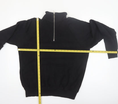 Les Basics Men's Black Large 1/2 Zip High Neck Cotton Sweatshirt