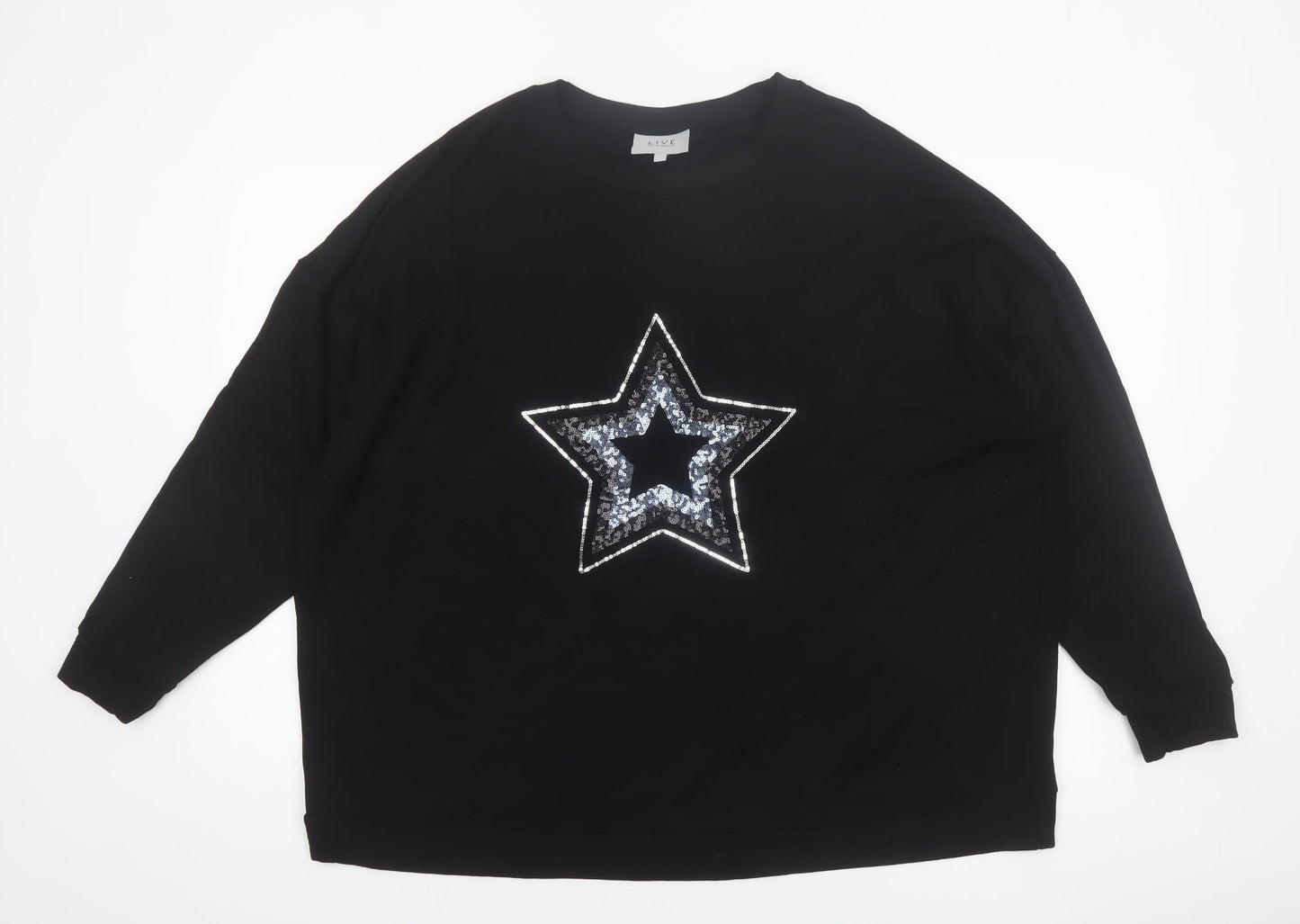 Live For The Weekend Women's Black Sequin Star Long Sleeve T-Shirt Size 20