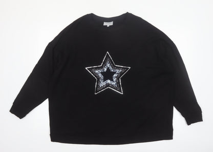 Live For The Weekend Women's Black Sequin Star Long Sleeve T-Shirt Size 20