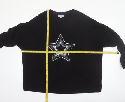 Live For The Weekend Women's Black Sequin Star Long Sleeve T-Shirt Size 20
