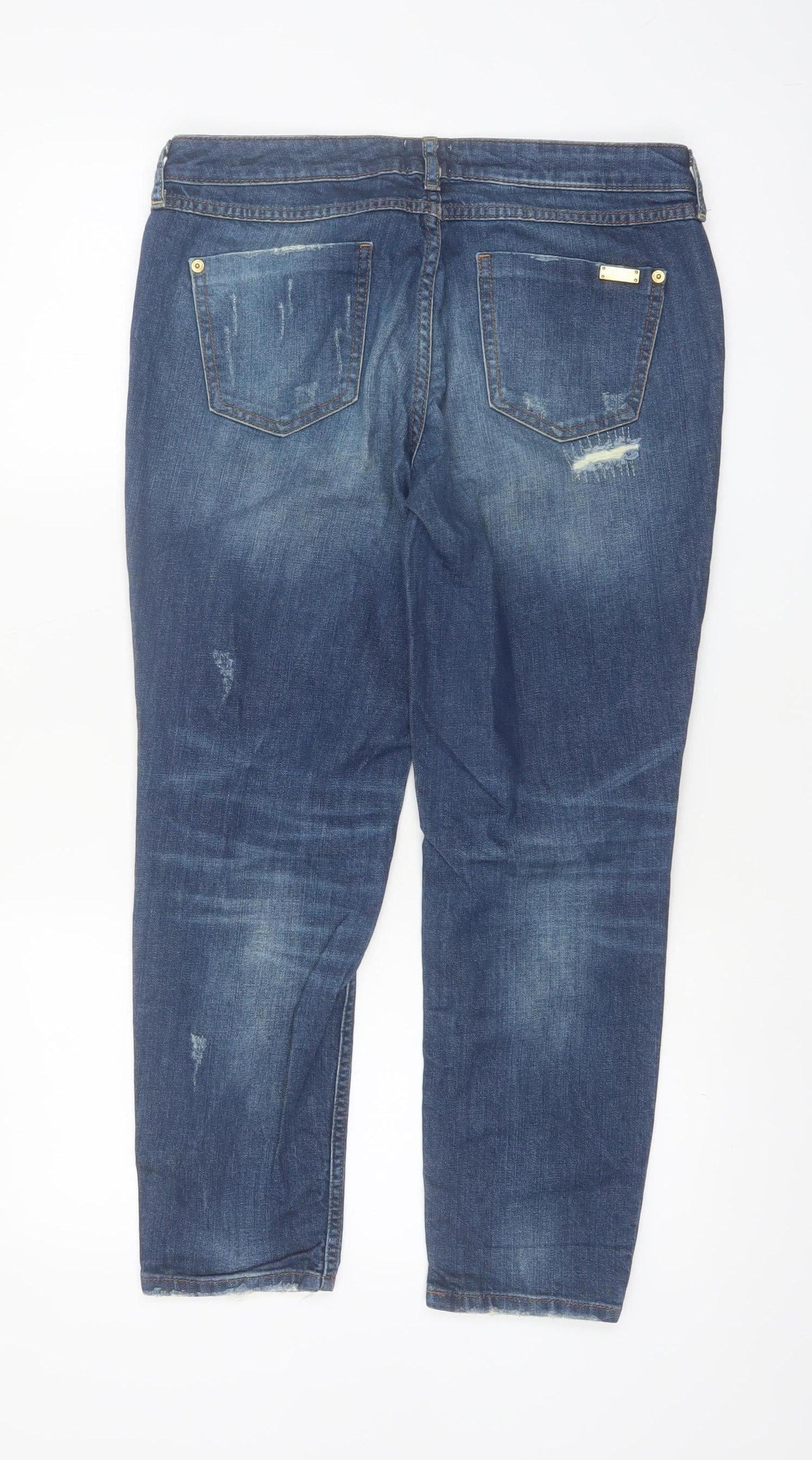 River Island Womens Blue Distressed Boyfriend Jeans Size 12