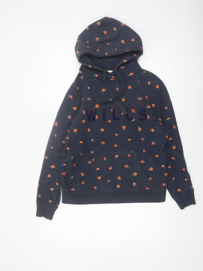 Jack Wills Women's Navy Floral Pullover Hoodie UK 10 Cotton WILLS Logo