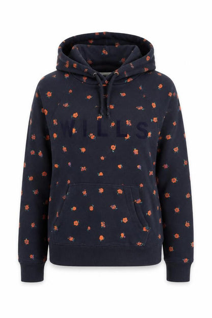 Jack Wills Women's Navy Floral Pullover Hoodie UK 10 Cotton WILLS Logo