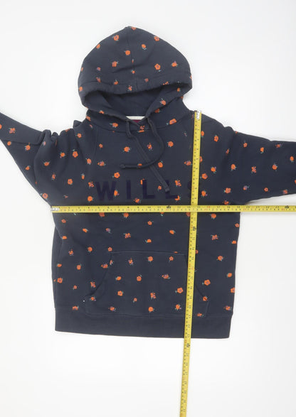 Jack Wills Women's Navy Floral Pullover Hoodie UK 10 Cotton WILLS Logo