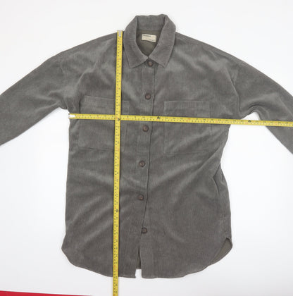 Pull&Bear Men's Grey Corduroy Button-Up Long Sleeve Shirt S