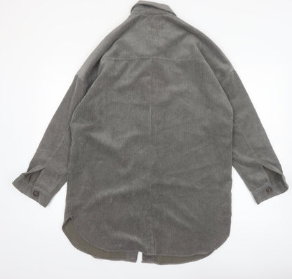 Pull&Bear Men's Grey Corduroy Button-Up Long Sleeve Shirt S