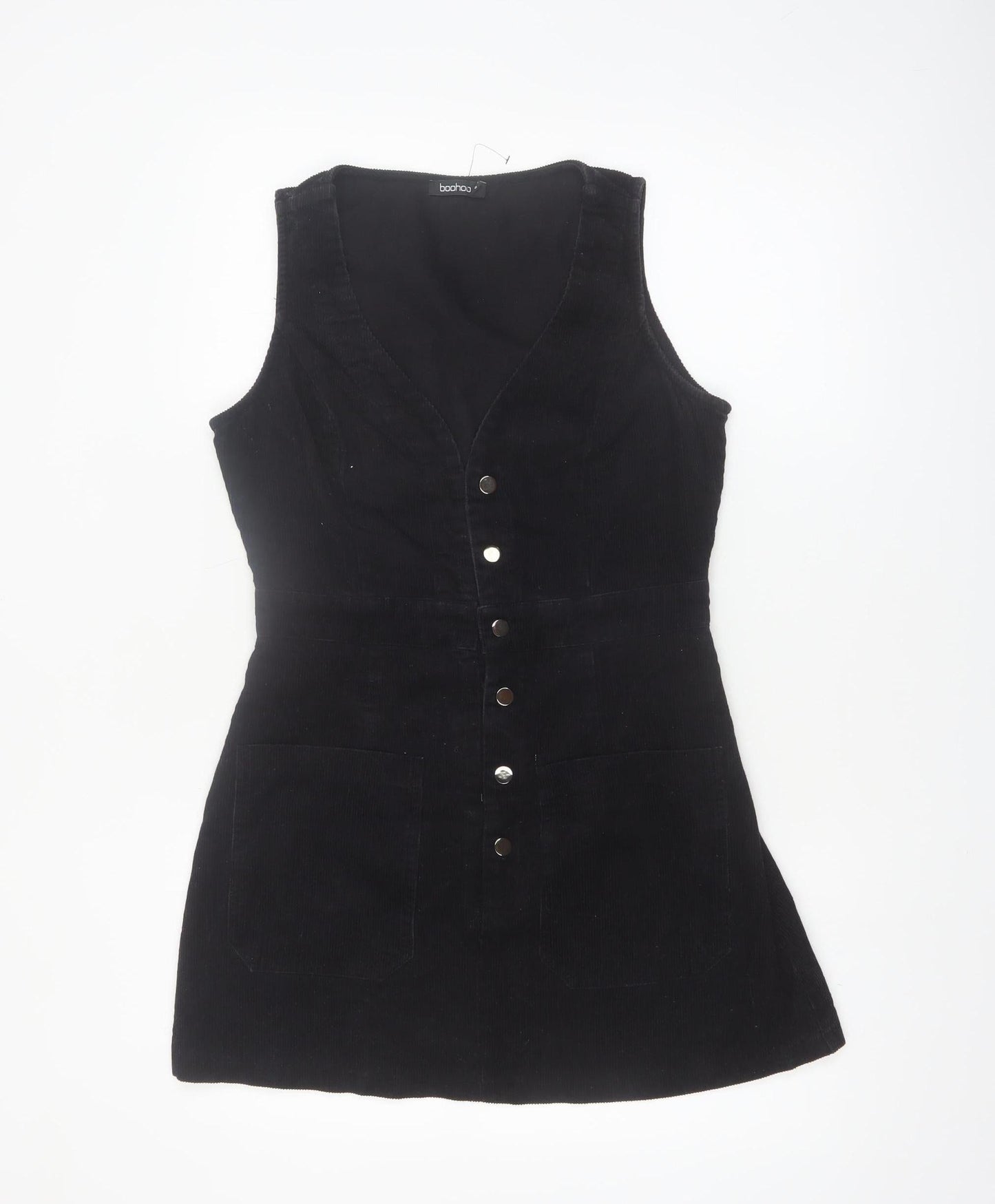 Boohoo Women's Black Corduroy Pinafore Dress Size 12