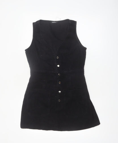 Boohoo Women's Black Corduroy Pinafore Dress Size 12
