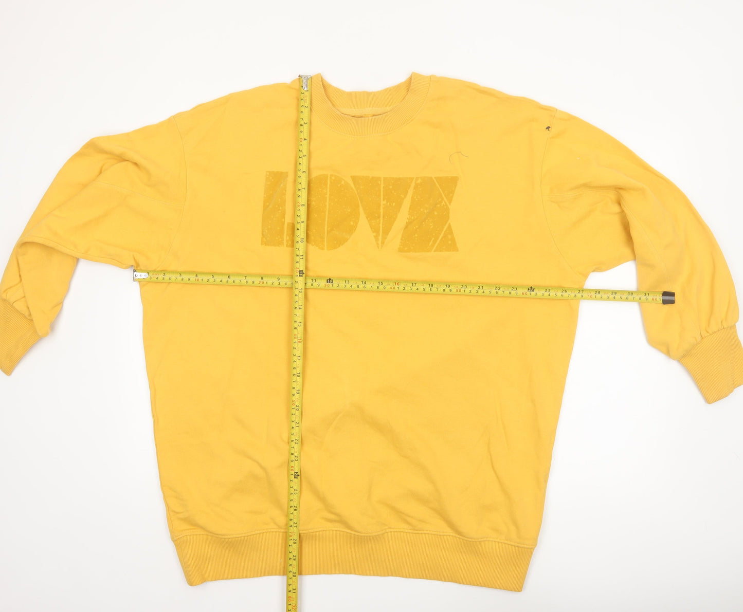 Next Women Yellow LOVE Crew Neck Pullover Sweatshirt L 16-18 Cotton
