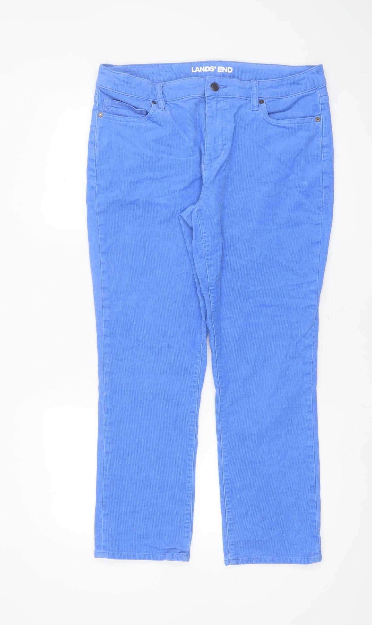 Lands' End Women's Blue Corduroy Chino Trousers UK 14/16 Stretch