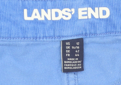 Lands' End Women's Blue Corduroy Chino Trousers UK 14/16 Stretch