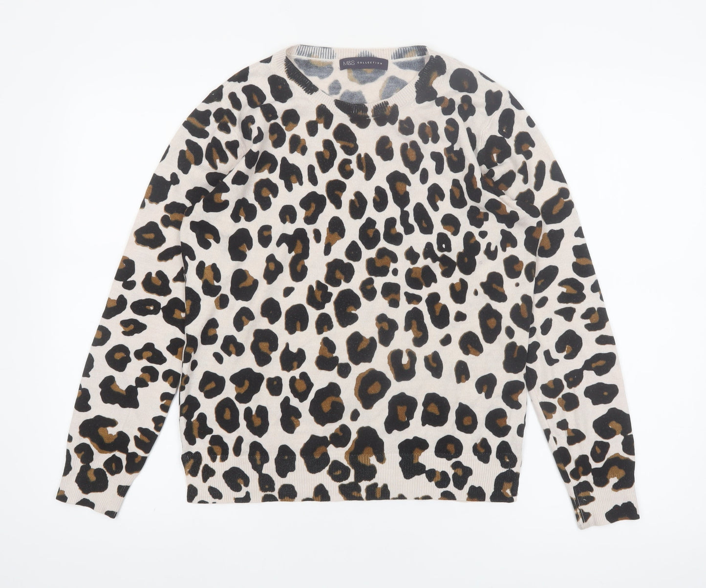 Marks and Spencer Women Beige Leopard Print Jumper Size 10 Acrylic Knit