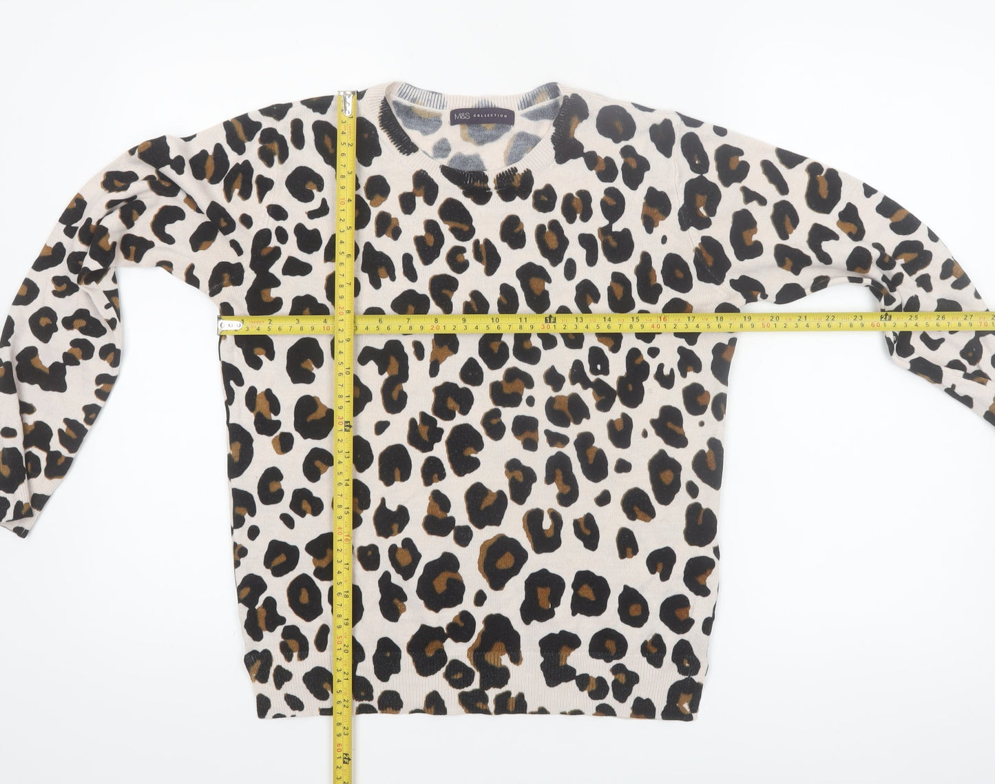Marks and Spencer Women Beige Leopard Print Jumper Size 10 Acrylic Knit