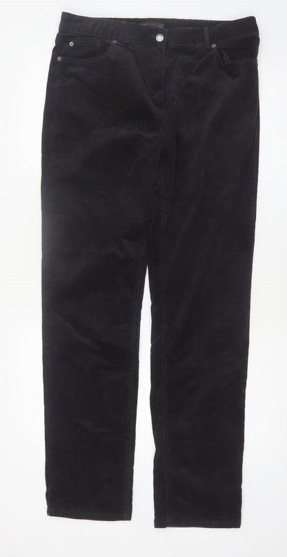 Marks and Spencer Women Black Corduroy Straight Trousers Size 14 Long