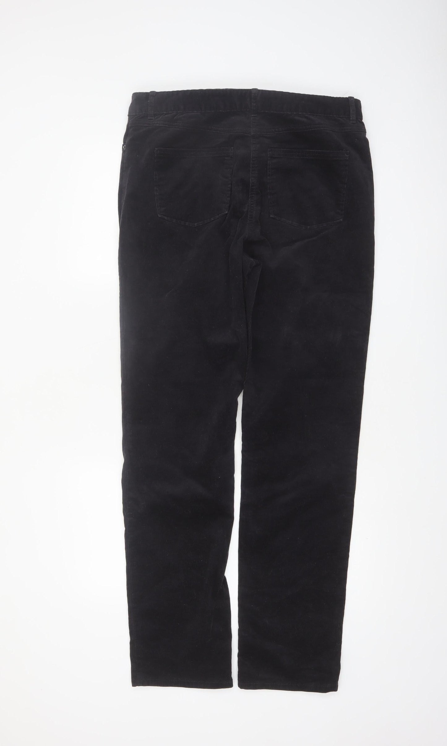Marks and Spencer Women Black Corduroy Straight Trousers Size 14 Long
