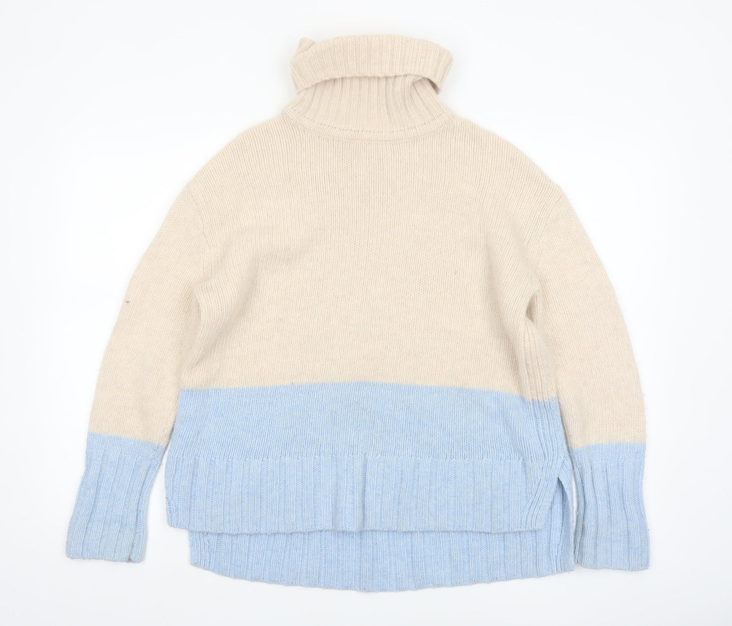 Reiss Women’s Beige Blue Roll Neck Wool Cashmere Jumper Size S
