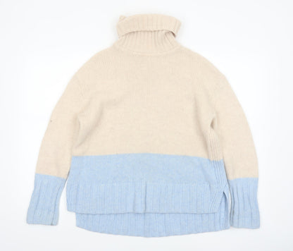 Reiss Women’s Beige Blue Roll Neck Wool Cashmere Jumper Size S