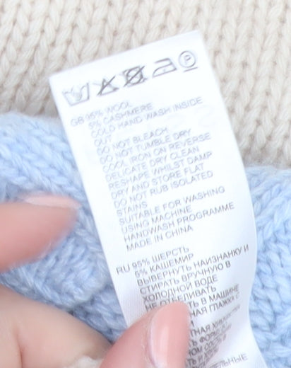 Reiss Women’s Beige Blue Roll Neck Wool Cashmere Jumper Size S