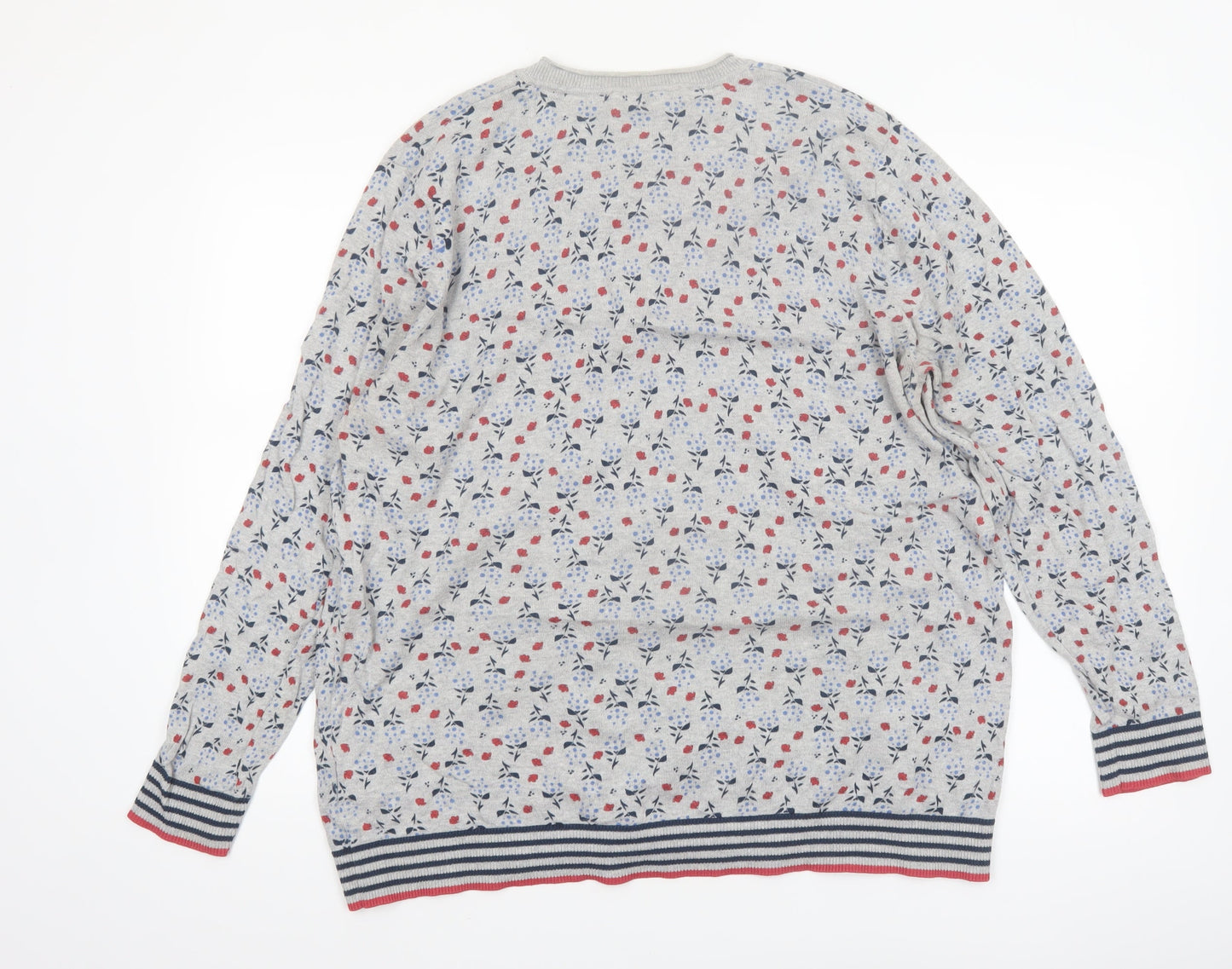 Mantaray Women's Grey Floral Cotton Long Sleeve Cardigan Size 22