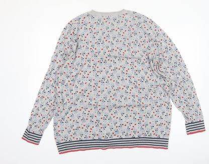 Mantaray Women's Grey Floral Cotton Long Sleeve Cardigan Size 22